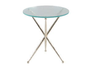 Lexington Artistica Home Marcus Round End Table - Artistic Hammered Iron Base With Unique Textured Glass Top For Home Décor Champagne Wood 2365-953