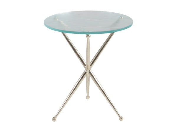 Lexington Artistica Home Marcus Round End Table - Artistic Hammered Iron Base With Unique Textured Glass Top For Home Décor Champagne Wood 2365-953