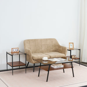 English Elm Rectangle Coffee Table – Modern Brown Tempered Glass With Sturdy Black Metal Legs For Living Rooms W241126036-GIGA