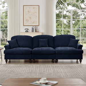 English Elm Elegant Mid Century 3-Seater Sofa With Flared Arms & Removable Skirts - Versatile Chenille Comfort W3041S00255