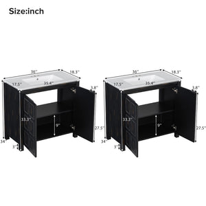 English Elm Modern 48 Inch Freestanding Bathroom Vanity Dual Ceramic Sinks Soft Close Gold Handles N729P000004P