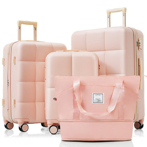 English Elm Luggage Set 4 Piece Abs Hard Shell Spinner Suitcases with Usb Port and Cup Holder Pink N726P185038P