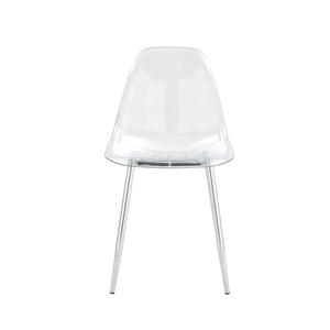 English Elm Table and Chair Set with Marble Glass Top Silver Legs Four Transparent Seats W1151S04648