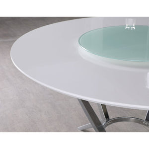 English Elm Anchor Round Dining Set with Lazy Susan Swivel Chairs and Glossy White Lacquer Finish B062S01786