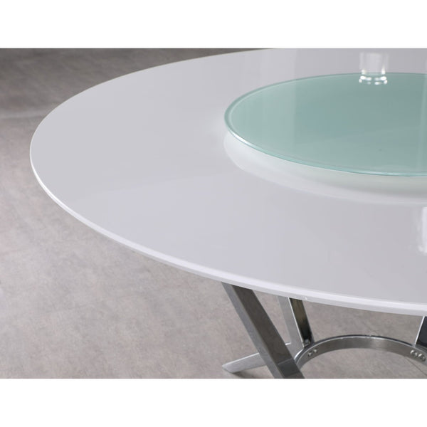 English Elm Anchor Round Dining Set with Lazy Susan Swivel Chairs and Glossy White Lacquer Finish B062S01786