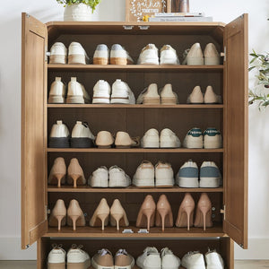English Elm Rattan Door Shoe Cabinet Six Tier Adjustable Shelving Entryway Storage Organizer Caramel W1820P399463