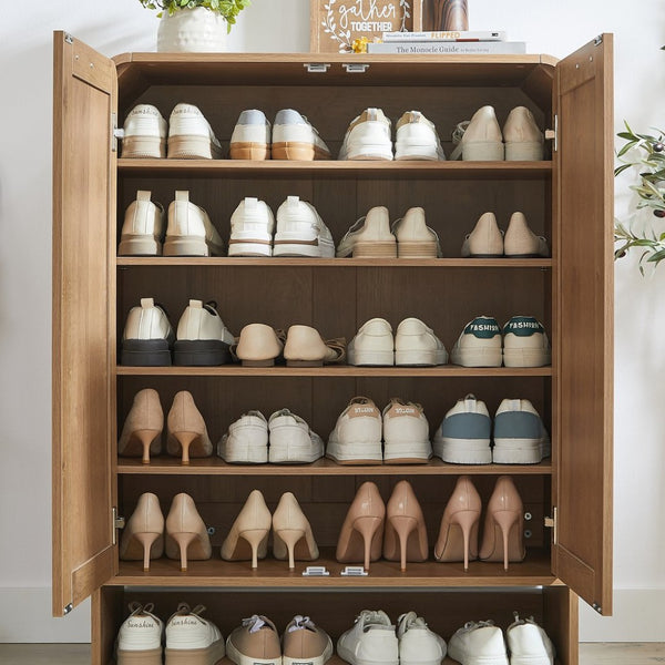 English Elm Rattan Door Shoe Cabinet Six Tier Adjustable Shelving Entryway Storage Organizer Caramel W1820P399463