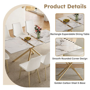 English Elm 59-inch Expandable Glass Top Dining Set Seats 8 with Upholstered Chairs X-base W2700S00091