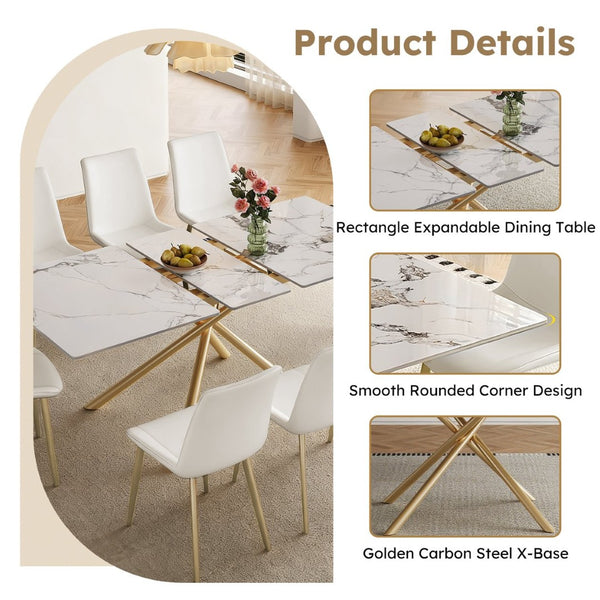 English Elm 59-inch Expandable Glass Top Dining Set Seats 8 with Upholstered Chairs X-base W2700S00091