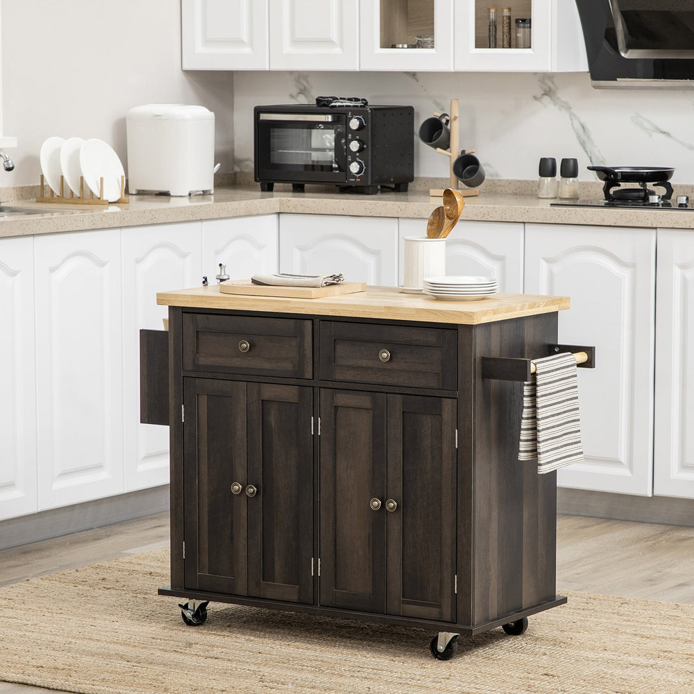 English Elm HOMCOM Modern Mobile Kitchen Island Cart with Butcher Block Top, Spice Rack, Drawers & Locking Casters W2225P173894