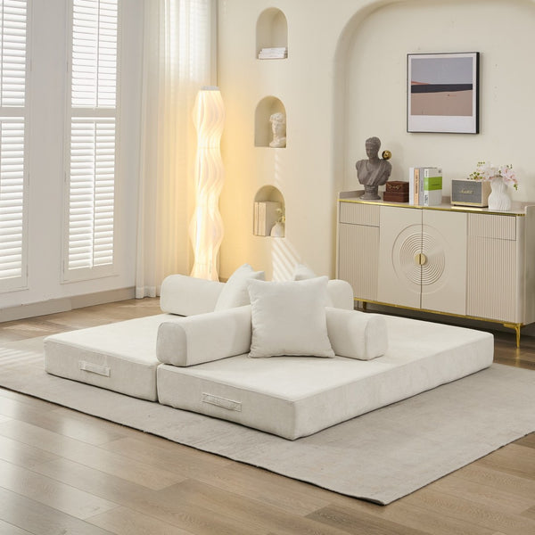 English Elm Comfy Chenille Folding Floor Sofa Bed with Armrest for Studio and Guest Rooms Beige W1143P401145