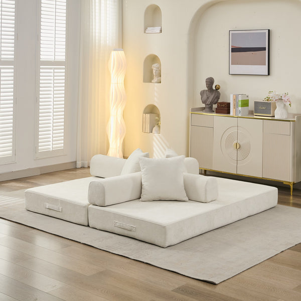 English Elm Comfy Chenille Convertible Folding Mattress Couch Sofa Bed with Armrest, Space-Saving, No Assembly Needed Beige W1143P330248
