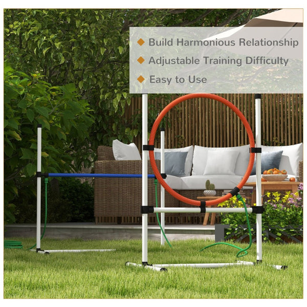 English Elm Pawhut 3-Piece Dog Agility Training Set - Adjustable Jumping Ring, Hurdle, Cooling Tube & Bag! W2225P217627-GIGA