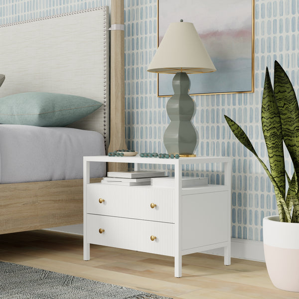 Alpine Furniture Marsha Nightstand In Coconut Milk - Chic Farmhouse Design With Ribbed Drawers & Easy Assembly Coconut Milk Rubberwood Solids & Oak Veneer 2368-02-alpine