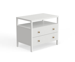 Alpine Furniture Marsha Nightstand In Coconut Milk - Chic Farmhouse Design With Ribbed Drawers & Easy Assembly Coconut Milk Rubberwood Solids & Oak Veneer 2368-02-alpine