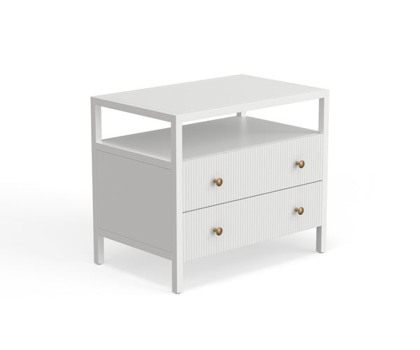 Alpine Furniture Marsha Nightstand In Coconut Milk - Chic Farmhouse Design With Ribbed Drawers & Easy Assembly Coconut Milk Rubberwood Solids & Oak Veneer 2368-02-alpine