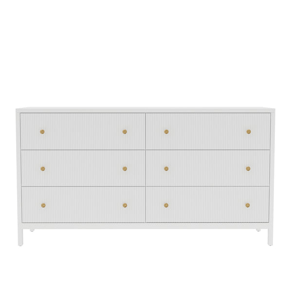 Alpine Furniture Marsha Dresser – Modern Farmhouse Elegance With Ribbed Drawers & Coconut Milk Finish For Stylish Storage Coconut Milk Rubberwood Solids & Oak Veneer 2368-03-alpine