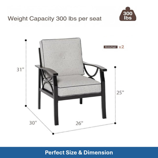 English Elm 8-piece Outdoor Conversation Set 9 Seat Steel Patio Sofa with Thick Cushions Tables Grey+Black B082S00130