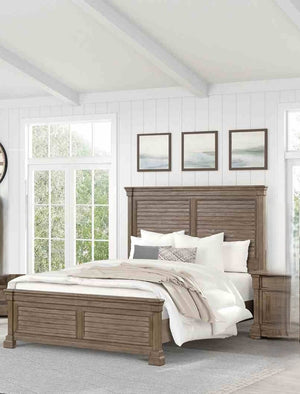 English Elm Transitional Eastern King Bed Shutter Panel Headboard Weathered Gray Elm Wood Frame B2741S00929