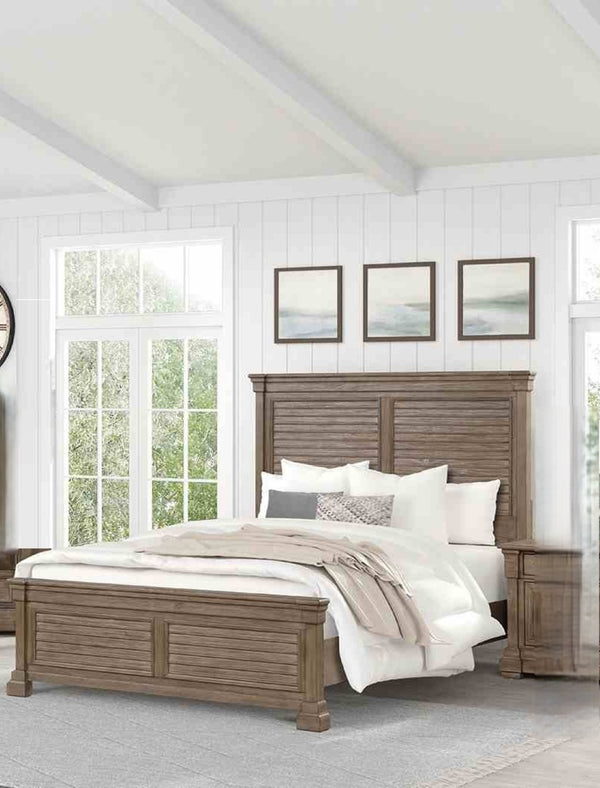 English Elm Transitional Eastern King Bed Shutter Panel Headboard Weathered Gray Elm Wood Frame B2741S00929