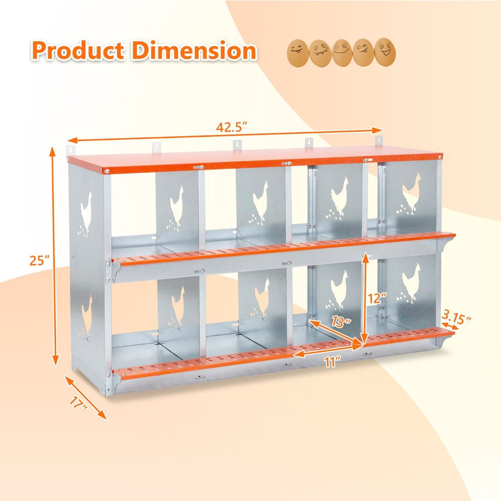 English Elm 8-bay Galvanized Steel Wall Mount Nesting Box for Backyard Hens with Vented Design W1422P355411