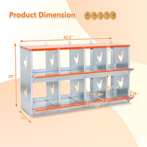 English Elm 8-bay Galvanized Steel Wall Mount Nesting Box for Backyard Hens with Vented Design W1422P355411