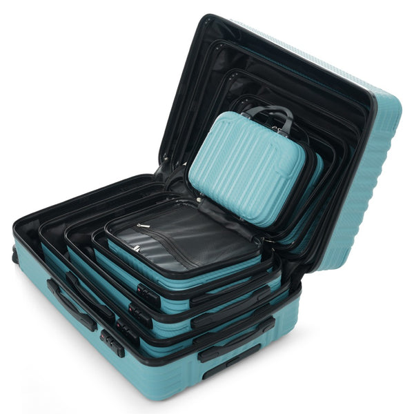 English Elm 6-piece Hardshell Abs Luggage Set with Spinner Wheels Tsa Lock and Scratch Resistant Shell Ice Blue N730P354689C