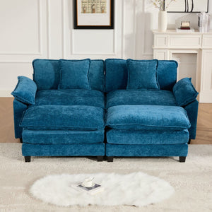 English Elm Wider Armrest Loveseat - Modern Modular Couch In Blue Chenille, Comfy Double-Layer Cushion, Ergonomic Design W1143S00037-GIGA