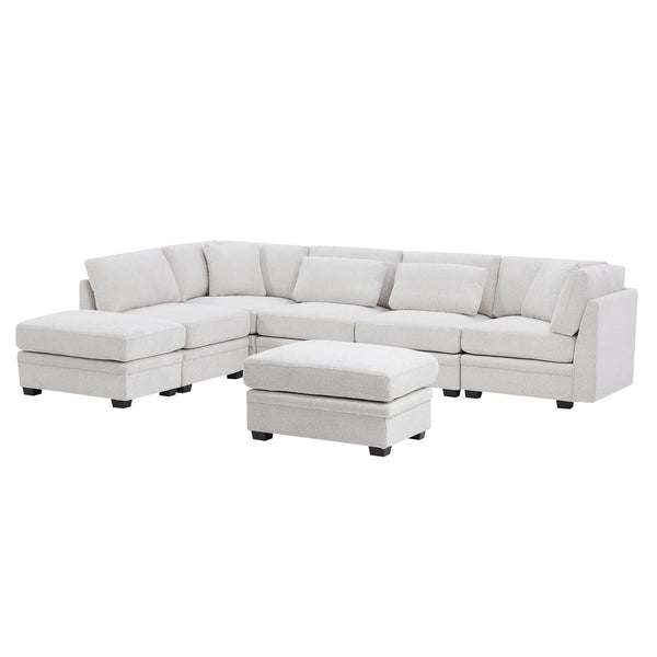 English Elm Christopher Knight Home® - 7-Piece Reversible Modular Corner Sectional - Beige Fabric, Flexible Seating For Modern Living Spaces N771P345839_N771P345840_N771P345841_N771P345842M