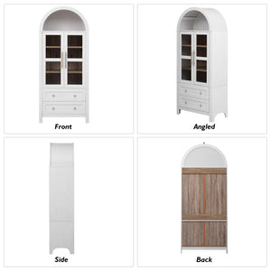 English Elm K&K 71" Arched Kitchen Pantry Cabinet with Glass Doors, Adjustable Shelves, Soft-Close Drawers White N707P288972W