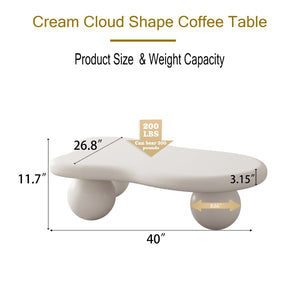 English Elm 40 Inch Organic Cloud Silhouette Coffee Table with Ball Legs Cream White Mdf Top W1435S00020