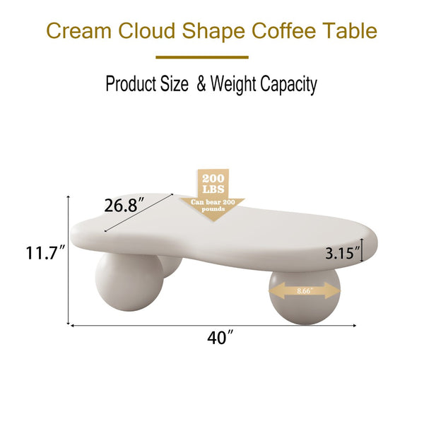 English Elm 40 Inch Organic Cloud Silhouette Coffee Table with Ball Legs Cream White Mdf Top W1435S00020