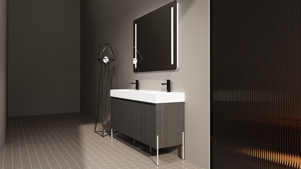 English Elm 60" Freestanding Bathroom Vanity with Dual Resin Sinks, Spacious Soft-Close Cabinet Storage, Durable Finish Dark Oak W1972S00016