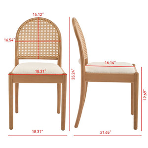 English Elm Rattan Backrest Dining Chairs Set of 2 Teddy Fabric Cushion Solid Wood Legs Kitchen Beige W3244P475485