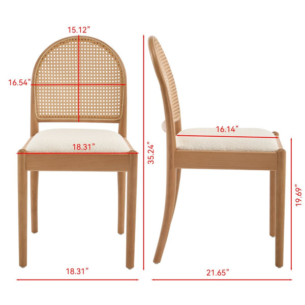 English Elm Rattan Backrest Dining Chairs Set of 2 Teddy Fabric Cushion Solid Wood Legs Kitchen Beige W3244P475485