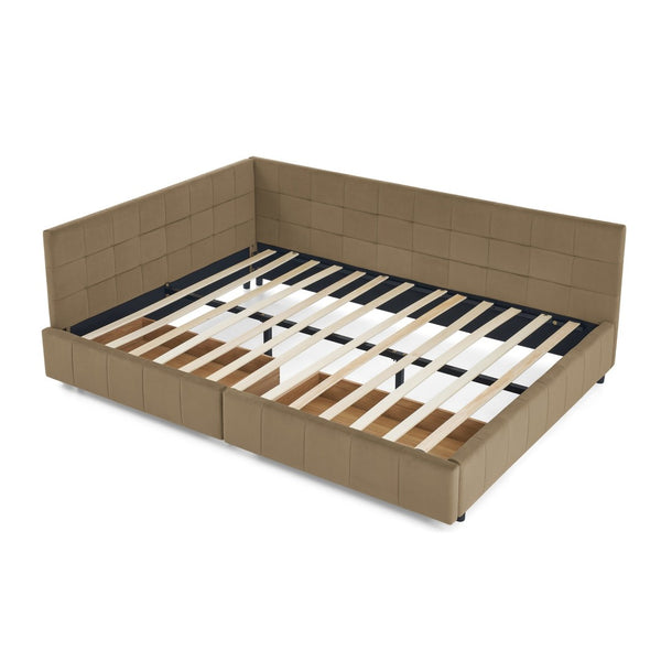 English Elm Queen Size Upholstered Tufted Bed Frame - Versatile Velvet Sofa Bed With Armrests & Backrest Comfort W487S00278-GIGA