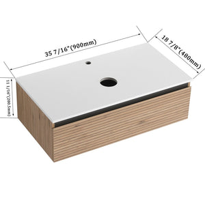 English Elm 36'' Floating Wall Mounted Bathroom Vanity Plywood Build with Soft Close Drawer W999P285411