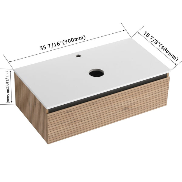 English Elm 36'' Floating Wall Mounted Bathroom Vanity Plywood Build with Soft Close Drawer W999P285411
