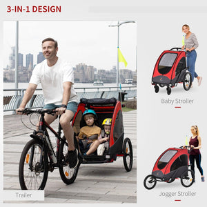 English Elm Aosom 3 in 1 Kids Bike Trailer Jogger Stroller Aluminum Frame Rubber Tires W2225P200440