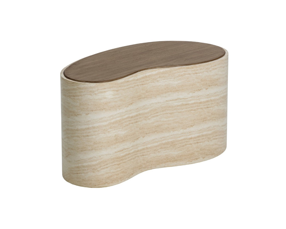 Sunpan ISHIKO Coffee Table - Sculptural Design with Warm Wood-Effect Top & Concrete Base for Modern Spaces 112579