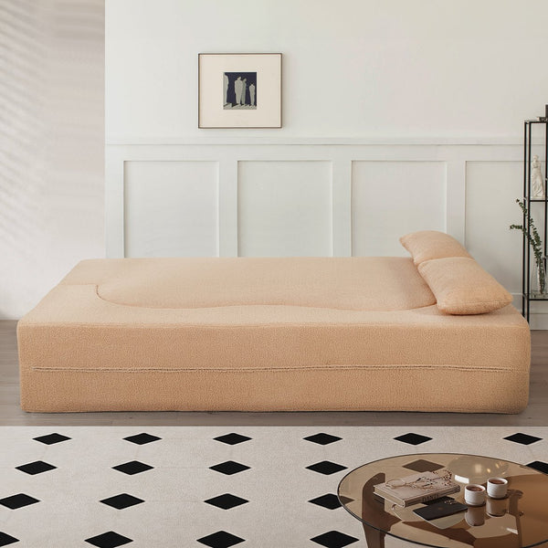 English Elm 2-in-1 Convertible Sofa Bed - Full Size Folding Loveseat with Plush Teddy Fabric, No Assembly Needed Apricot W3163P322892