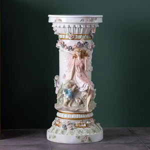 English Elm 33" Resin Fairy Floral Relief Column Pedestal Romantic Plant Stand Entryway Accent W5709P462889