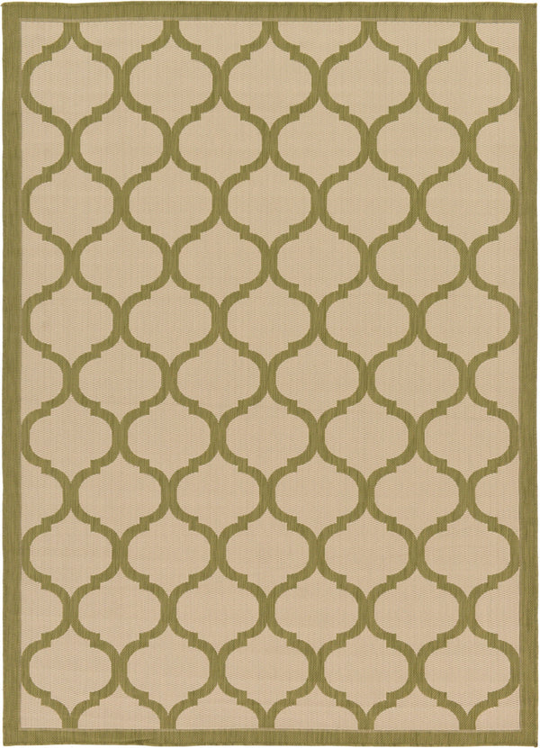 Unique Loom Outdoor Trellis Moroccan Machine Made Geometric Rug Beige and Olive, Beige/Green 7' 1" x 10' 0"