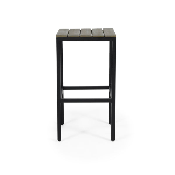 English Elm Christopher Knight Home® - EZRA Outdoor Acacia Bar Stool Set of 2 — Handcrafted Teak Finish Wood Tops, Sturdy Iron Frames Black+Grey 70262.00GRY
