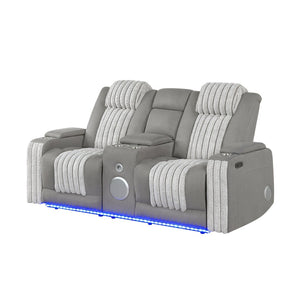English Elm Duran Power Reclining Loveseat with Adjustable Headrests Led Lighting and Bluetooth Grey B201P412680