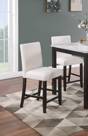 English Elm Modern 5pc Counter Height Dining Set with Faux Marble Top & White Faux Leather Chairs, 40" Square B011P184983