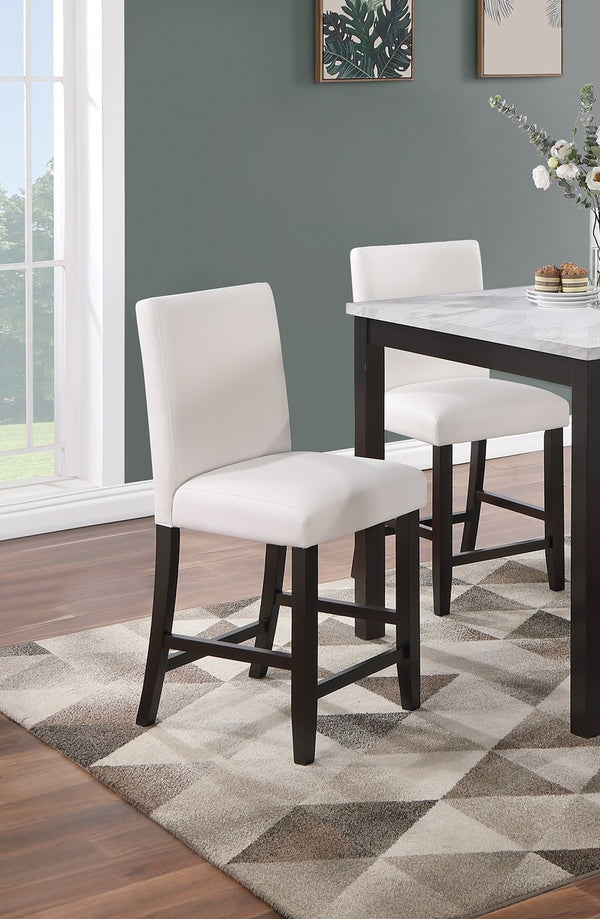 English Elm Modern 5pc Counter Height Dining Set with Faux Marble Top & White Faux Leather Chairs, 40" Square B011P184983