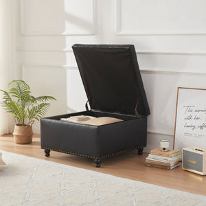 English Elm Large Tufted Square Ottoman with Hidden Storage Solid Wood Frame Living Room Seat T2694P193508