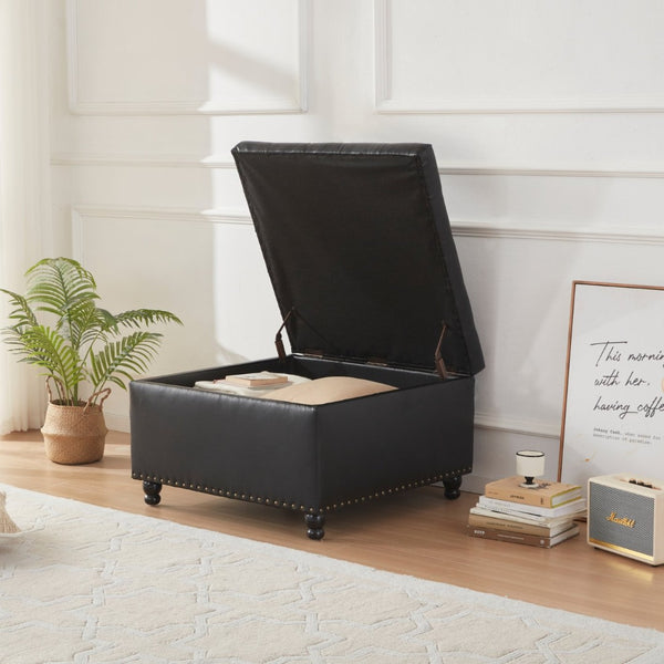English Elm Large Tufted Square Ottoman with Hidden Storage Solid Wood Frame Living Room Seat T2694P193508