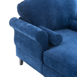 English Elm [New] Oversized Chaise Lounge Indoor Chenille Sleeper Recliner Armchair with Wide Foam Seat & Pillows Blue W2363S00084